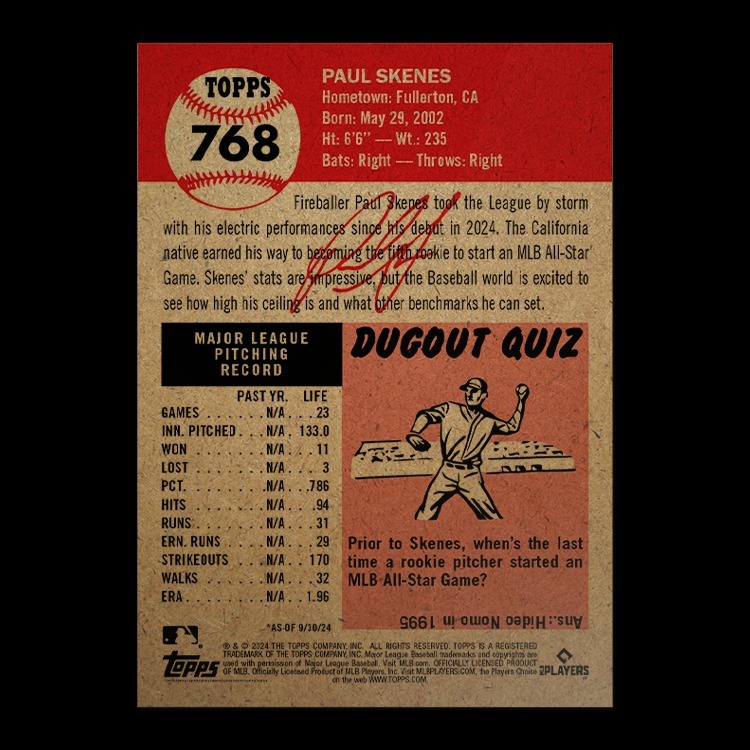 MLB球員卡 Topps MLB® Living Set® Card #768 - Paul Skenes - PR: 25,230:圖片 2