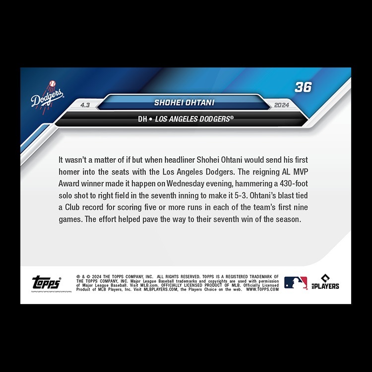MLB球員卡 Shohei Ohtani - 2024 MLB TOPPS NOW® Card 36 - PR: 23191:圖片 2
