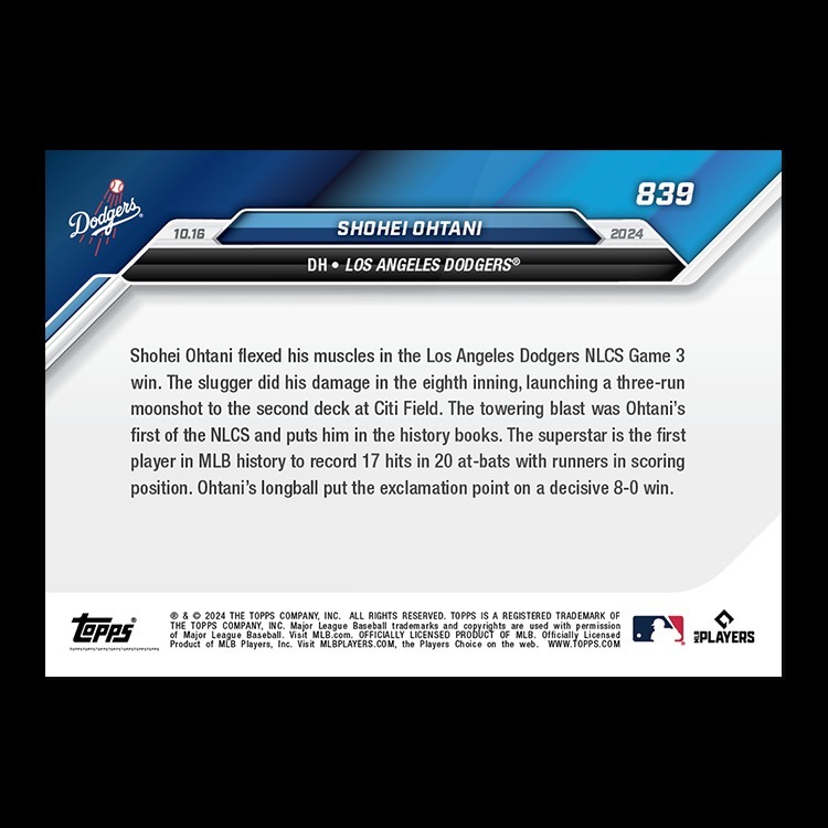 MLB球員卡 Shohei Ohtani - 2024 MLB TOPPS NOW® Card 839 - PR: 14,559:圖片 2