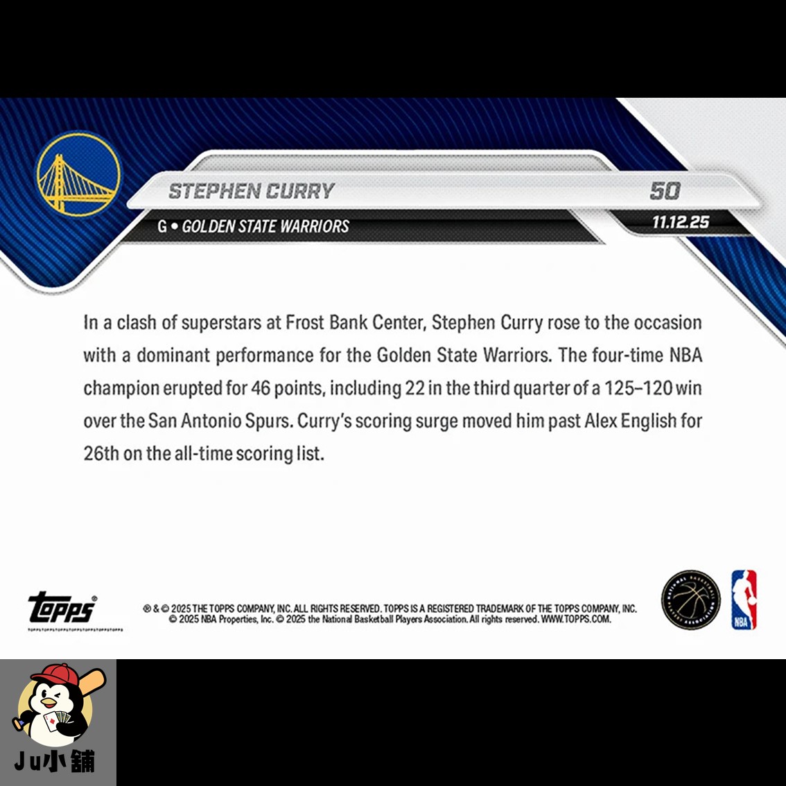 Stephen Curry - 2025-26 NBA Topps NOW - Card 50:圖片 2